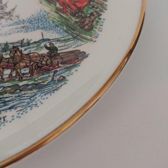 22K Gold Rim Collector Plate Pennsylvania German Folk Art 4 seasons prairie - Picture 6 of 7